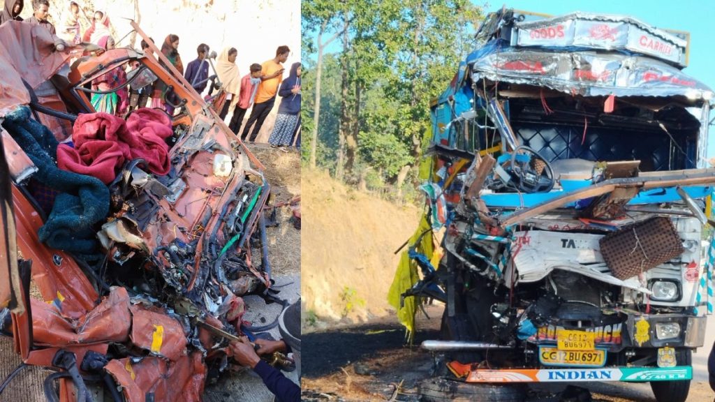 जशपुर में भीषण सड़क हादसा: दो ट्रकों की आमने-सामने टक्कर, दोनों ड्राइवरों की मौके पर मौत