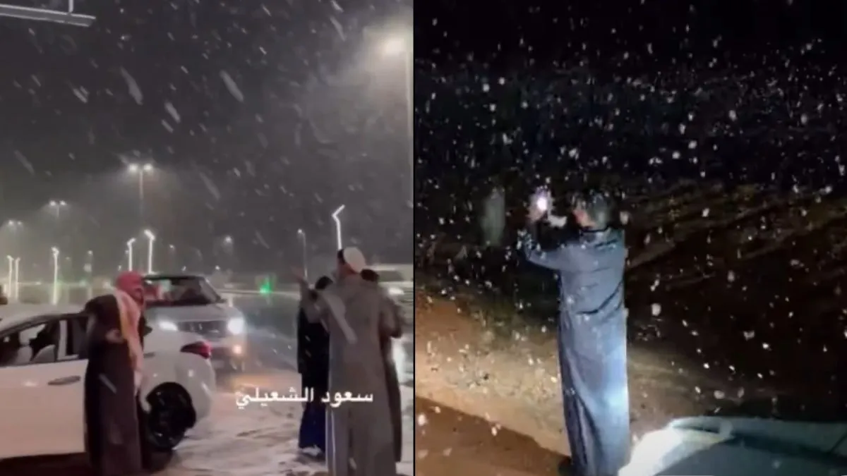 सऊदी अरब के रेगिस्तान में बर्फबारी, तापमान गिरा माइनस 4 डिग्री तक, वीडियो वायरल