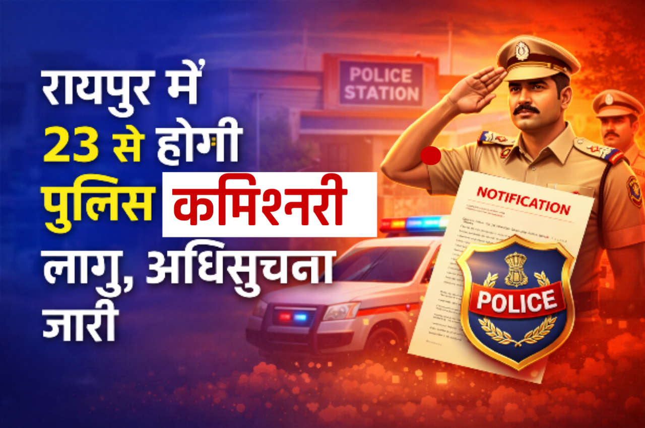 रायपुर शहर में अब पुलिस कमिश्नर का राज: 23 जनवरी से लागू होगा नया सिस्टम, 19 लाख की आबादी और 21 थानों की कमान एक हाथ में ग्रामीण क्षेत्रों में नहीं लागू होगी कमिश्नर प्रणाली