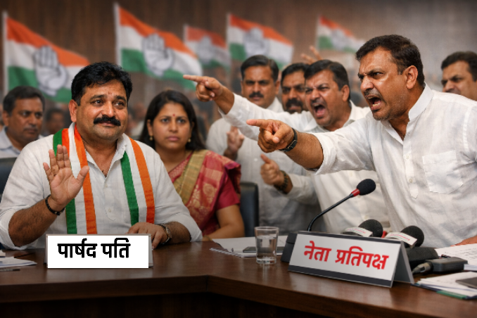 पार्षद पत्नी की जगह कांग्रेस पार्षद दल की बैठक में पहुंचे पति पर भड़के नेता प्रतिपक्ष  मचा बवाल 