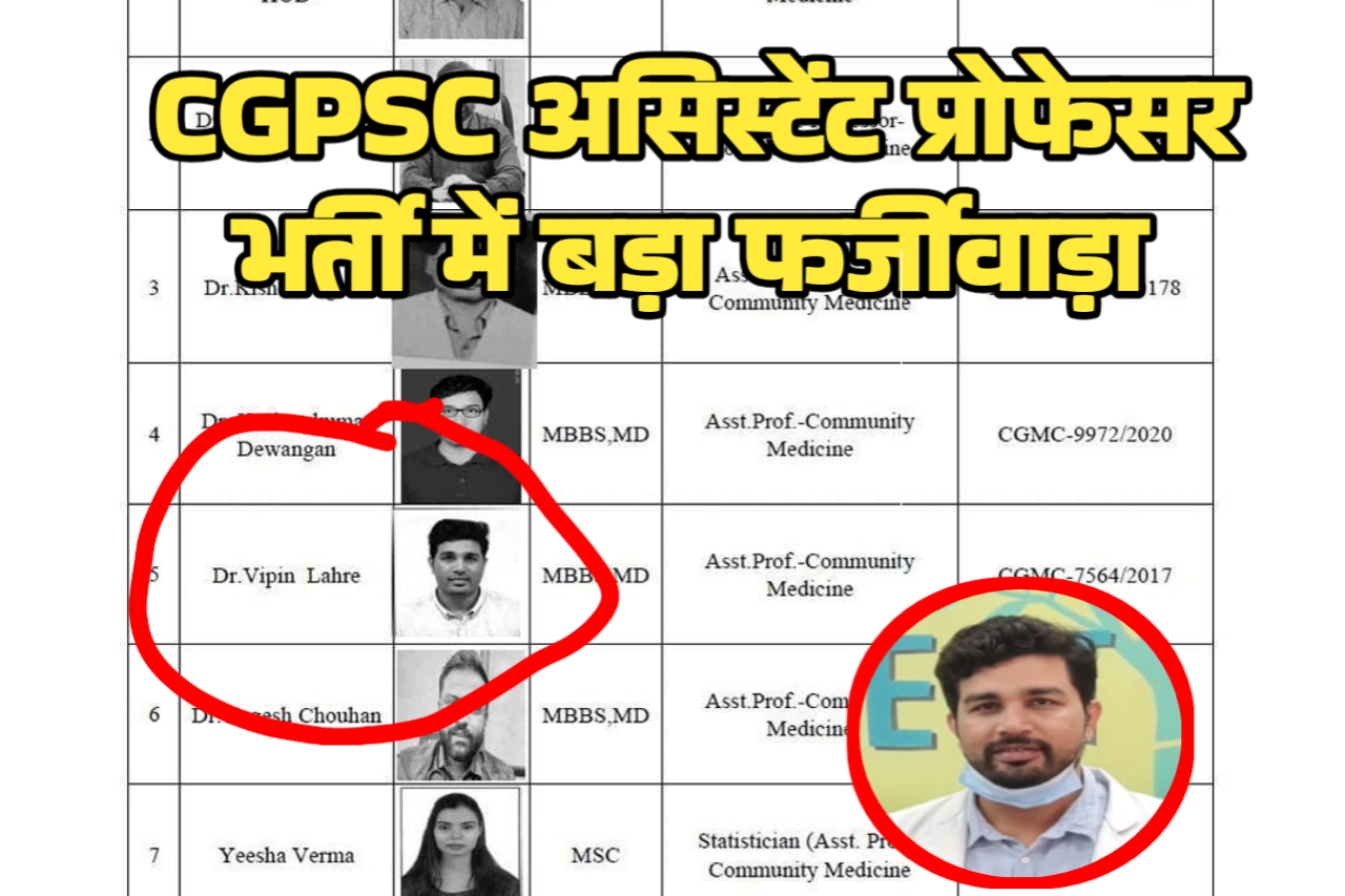 CGPSC असिस्टेंट प्रोफेसर भर्ती में बड़ा फर्जीवाड़ा: CHC में नौकरी करते हुए डॉक्टर ने हासिल कर लिया सीनियर रेजिडेंट का अनुभव, स्वास्थ्य मंत्री से शिकायत
