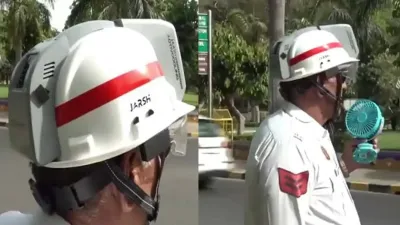 रायपुर में ट्रैफिक जवानों के लिए AC हेलमेट का ट्रायल शुरू: भीषण गर्मी से राहत देने वाली तकनीक की होगी परीक्षा