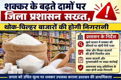 शक्कर के बढ़ते दामों पर जिला प्रशासन सख्त, थोक-चिल्हर बाजारों की होगी निगरानी