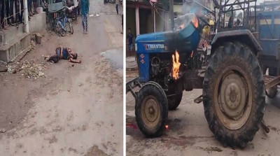 मासूम की मौत से मचा कोहराम! रेत से भरे ट्रैक्टर ने बच्चे को कुचला, गुस्साए ग्रामीणों ने वाहन फूंका; चालक की पिटाई के बाद चक्काजाम