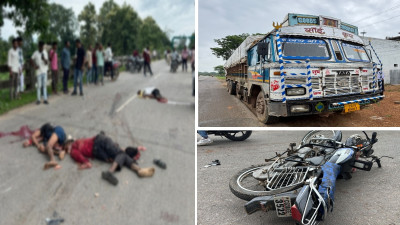 तखतपुर में दर्दनाक सड़क हादसा: ट्रक की टक्कर से एक बाइक पर सवार 3 युवकों की मौत, हादसे के बाद चालक फरार