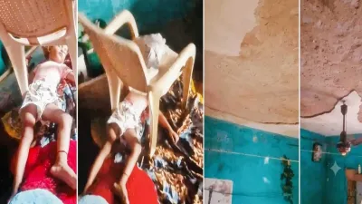 छत से टपकता खौफ! मलबे के डर से मासूम के ऊपर कुर्सी रखकर सुला रहा बेबस परिवार