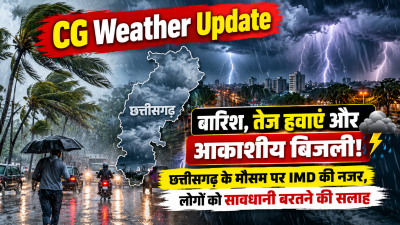CG Weather Update: बारिश, तेज हवाएं और आकाशीय बिजली! छत्तीसगढ़ के मौसम पर IMD की नजर, लोगों को सावधानी बरतने की सलाह