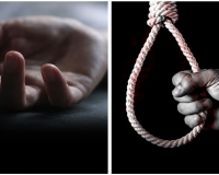  कुल्हाड़ी से पत्नी की हत्या कर फांसी पर लटका  मिला पति , कमरे में बंद मिले दो मासूम बच्चे 