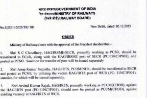 एसईसीआर में बड़ा फेरबदल: अनूप सतपथी बने नए प्रिंसिपल चीफ सेफ्टी ऑफिसर, चौधरी का तबादला